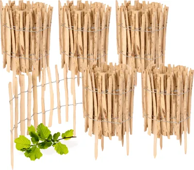 Produktbild von Gartenzaun zum Stecken aus Haselnüsse Zaun Garten Staketenzaun Beeteinfassung Holz  GD-0156 (5 Stück, 35 cm x 500 cm)