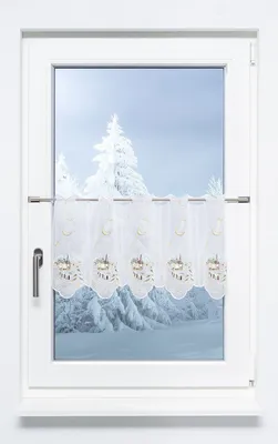 Produktbild von Scheibengardine Plauener Spitze - Dorfkirche im Winter  (Bx H) 147.60cm * 34cm Braun/terrabraun
