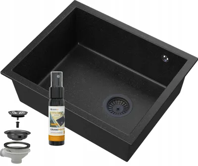 Obrázek produktu pro Granitan | Granitový dřez Salix - Černý mramorovaný - Vestavný s odkapávačem - Vysoce kvalitní a odolný
