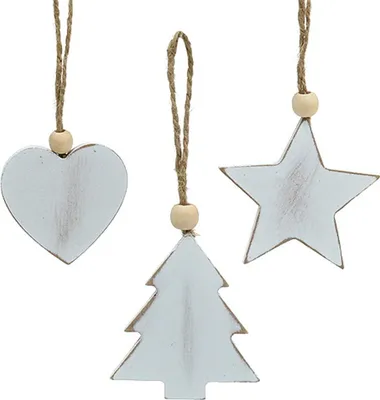 Produktbild von Holzhänger Deko-Figuren Herz Stern Tannenbaum, 6 Stück