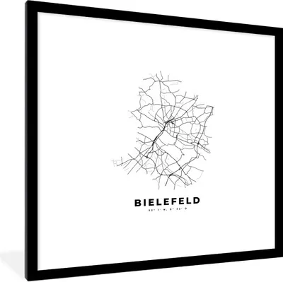 Produktbild von MuchoWow® Gerahmtes Poster Schwarz und weiß - Deutschland - Karte - Stadtplan - Bielefeld 40x40 cm - Poster mit Schwarzem Bilderrahmen Wandposter Rahmen Foto Bilder - Poster - Plakat im Rahmen
