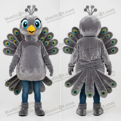 Produktbild von Pfauen-Flausch-Maskottchen MASTICOT mit Schleppe