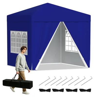 Image de Pavillon Peviasot, dimensions 3x3 mètres, avec parois latérales et fenêtres. Pavillon pliable pop-up avec toit en Oxford 210D imperméable, protection UV 50+, réglable en hauteur, sac de transport, couleur bleue