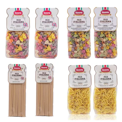 Produktbild von Livera - Gemischtes Probier-Set von italienischer Pasta, langsam getrocknet, aromatisierte Pasta - Packung mit 6 x 0,500 g und 2 x 0,250 g