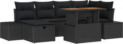 Immagine prodotto di vidaXL Set di divani da giardino 7 pezzi in polirattan nero