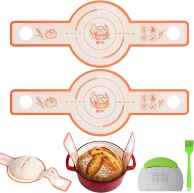 Imagen del producto de Alfombrillas de silicona para hornear (2 unidades) - Ideales para ollas holandesas - Reutilizables, antiadherentes y con mangos largos - Perfectas para pan de masa madre