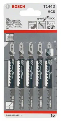 Immagine prodotto di Bosch speed for Wood T 144 D - Lama per seghetto alternativo - per pannelli di truciolato, compensato, pannelli di fibra, legno tenero - 5 pezzi - lunghezza: 100 mm