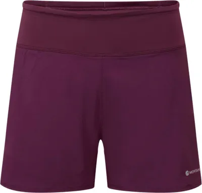 Burgunderfarbene Damen-Shorts "WOMEN"S SLIPSTREAM TWIN SKIN SHORTS" von Montane; ideal für sportliche Aktivitäten.