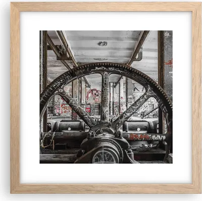 Produktbild von Gerahmtes Poster - Rahmen in heller Eiche - Maschine Industrie Graffiti - 30x30 cm - Wand Bild - Wanddeko - Wandbilder - Wandposter - Bilderrahmen - Bilder - Kunstdruck - Wandbild - P2NAC30x30-4304