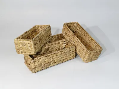Produktbild von Besteckkörbe 4er Set 'Hanna' aus Wasserhyazinthe natur atmungsaktiv Geschenk Aufbewahrungsbox Kosmetikkorb 24,5 x 10 x 7,8 cm , Silber:natur