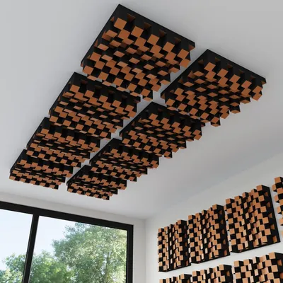 Produktbild von 4er-Set – Selbstklebender Akustikdiffusor „Sirius“|50x50cm|2D-QRD-Decken-und Wandpaneel|Echokontrolle und Schalldiffusor|[Kirschbaum|SIRIUS-Stick-On]