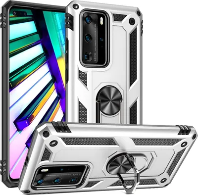 Immagine prodotto di NALIA custodia ad anello per Huawei P40 Pro, protezione del telefono cellulare borsa cover caso paraurti argento