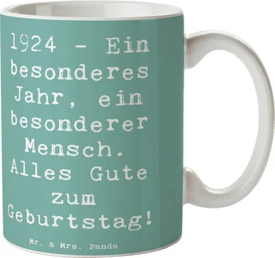 Produktbild von Mr. & Mrs. Panda Teetasse Spruch 1924 Geburtstag - Meeresbrise - Geschenk, besonderer Mensch, Happy Birthday, Geburtstagsgeschenk, Kaffeetasse, Tasse, Alter, Jahrgang