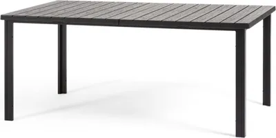 Produktbild von Rechteckiger Außentisch 180x90 cm, Stahlstruktur und Holzeffekt-Lamellen, 8 Plätze, moderner Stil für Garten oder Terrasse - THOMAS - Schwarz