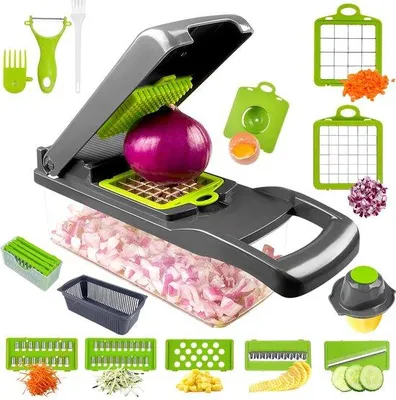 Imagen del producto de Cortador multifunción 16 en 1 con recipiente de goteo y cuchillas de acero inoxidable para cortes precisos