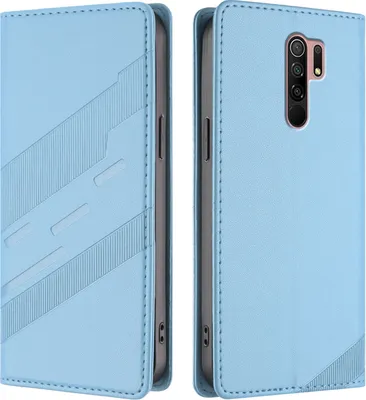 Produktbild von Hülle für Xiaomi Redmi 9, Kunstleder Brieftaschen Handyhülle mit Kartenfach und Standfunktion Hellblau