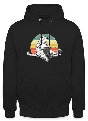 Produktbild von Spreadshirt Strickende Katze | Retro Katze Mit Wolle Uni Hoodie, XXL, Schwarz