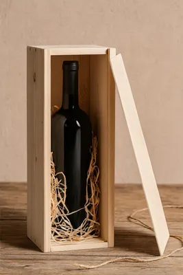 Produktbild von Holzkiste für Wein 1-flaschengroß mit Schiebedeckel – , nachhaltige Geschenkverpackung für Weinflaschen – Holzkiste Weinverpackung – Braun