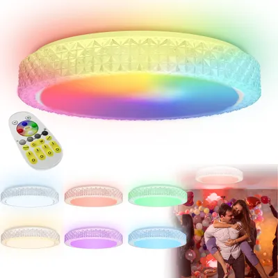 Obrázok produktu pre XMTECH 60W krištáľové LED stropné svietidlo stmievateľné RGB s diaľkovým ovládaním, stropné svietidlo s okrúhlou hviezdnou oblohou pre kuchyňu, detskú izbu, spálňu, obývaciu izbu-48 cm