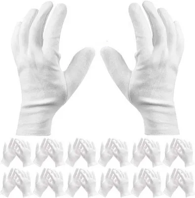 Produktbild von 12er weiche Baumwollhandschuhe, mittlere Größe, weiße Baumwollhandschuhe–für Kosmetik, Schmuc-Münzprüfung, Inspektionshandschuhe, Servicehandschuhe