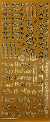 Outline-Sticker Happy Birthday, gold, 1 Bogen, 10,9 x 27,3 cm