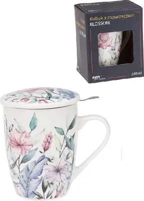 Produktbild von Becher mit Teesieb BLOSSOM Porzellan New Bone 350 ml, 3 Kirschblüten