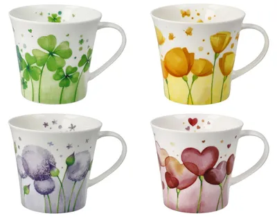 Produktbild von 4er Set Tassen FIORE Happiness, Love, Harmony & Sunshine 350ml Porzellan Goebel