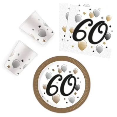 Immagine prodotto di Set per festa di compleanno Milestone Happy Birthday 60, 36 pezzi con piatti da 23 cm