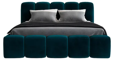 Produktbild von Polsterbett SON mit Bettkasten und Metallgestell 160 x 200 cm. Modernes Doppelbett mit Stauraum, mit Matratze. Farbe: Dunkelgrun