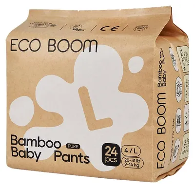 Obrázek produktu pro ECO BOOM Pure kalhotkové bambusové plenky, velikost L (9–14 kg), 24 ks