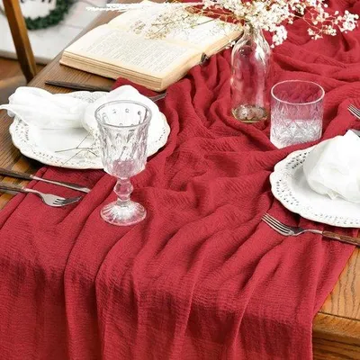 Obrázok produktu pre Svadobná dekorácia na stôl v červenej farbe, 80 x 300 cm, obrus na Vianoce, narodeniny, párty a oslavy
