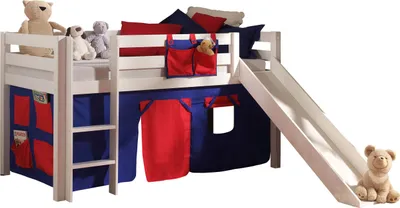 Produktbild von Spielbett >PINO< in Kiefer massiv weiß lackiert - 210x114x218 (BxHxT)