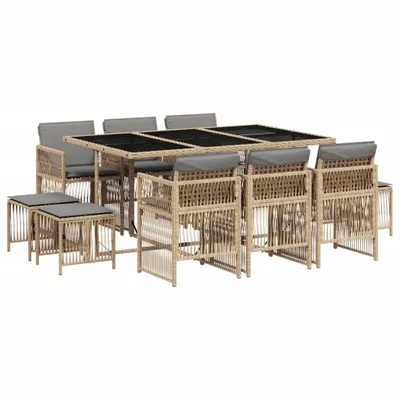 Produktbild von vidaXL 11-tlg. Garten-Essgruppe mit Kissen Beigemischung Poly Rattan