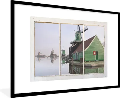 Produktbild von MuchoWow® MuchoWow® Gerahmtes Poster Aussicht - Wasser - Mühle 90x60 cm - Poster mit zchwarzem Bilderrahmen - Wanddekoration - Fotos