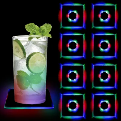 Immagine prodotto di Sottobicchieri a LED - Set da 8 - Sottobicchieri illuminati da 10 cm - Acrilico - Impermeabili - 7 colori