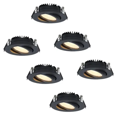 Image de HOFTRONIC - Set de 6 spots LED encastrables 6W 430lm IP44 2700K Noir