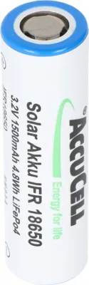 Produktbild von 3,2 Volt Solar Akku Lithium 18650 IFR LiFePo4 Akku Flat Top ohne Kopf ungeschützt 64,5x18mm, 1100mAh - 1400mAh
