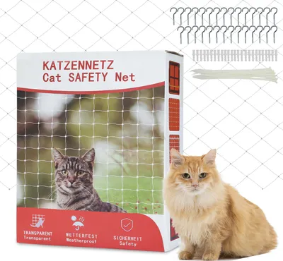 Produktbild von TolleTour Katzennetz für Balkon Transparentes Katzennetz Fenster Balkonnetze für Katzen ohne Bohren 3x8m