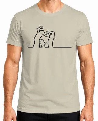 Zdjęcie produktu dla T-shirt męski La Linea Balum, wzór "Strichmännchen" autorstwa Osvaldo Cavandoli, styl retro, kolor: naturalny, rozmiar: M