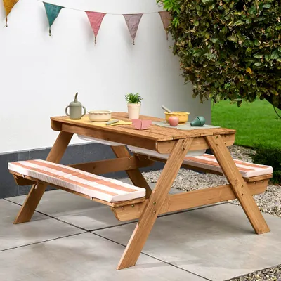 Produktbild von PROVENCE Kinder-Picknicktisch Naturholz wetterfest mit 2 Spielbehältern und glatter Oberfläche