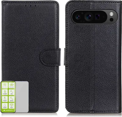 Image de Étui pour Google Pixel 9 Pro XL - Noir - Étui en simili cuir + verre de protection H9