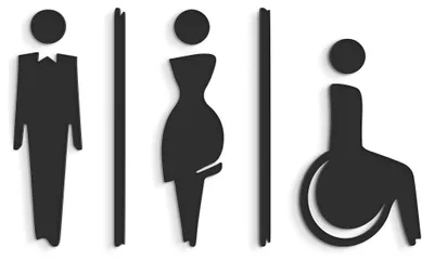 WC-Türschild-Set, selbstklebend, Acryl, 5-teilig, schwarz
