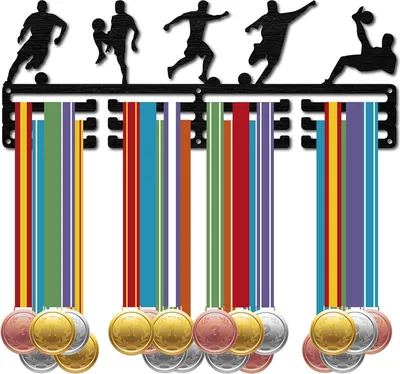 Immagine prodotto di Porta medaglie da calcio - legno nero, 3 file, per più di 60 medaglie