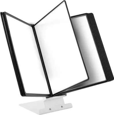 Produktbild von Leviatan Tisch-Sichttafelsystem, Sichttafel-Tischständer, Aufsteller für Sichttafeln + 10 Sichttafeln schwarze