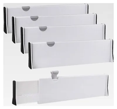 Produktbild von 4er-Set verstellbare Schubladentrenner für die Küche, 27,6-43,5 cm, Kunststoff, 10 cm hoch, Organizer für Küche, Kommode, Badezimmer, Schlafzimmer (Weiß)