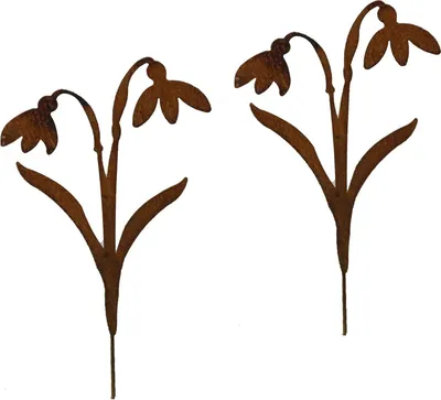 Produktbild von 2er Set Gartenstecker Schneeglöckchen Märzenbecher Gartenstecker Metall Rost Gartendeko Edelrost Rankstab Beetstecker Topfstecker Naturrost 32cm