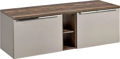 Produktbild von Waschtischunterschrank 140cm 2 Schubkästen, 4 Auszüge, Regal PUEBLA-56-TAUPE in taupe mit Vintage Oak, B/H/T ca. 140,4/48,5/46 cm