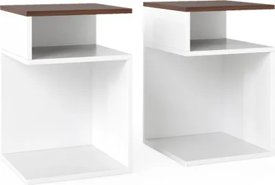 Immagine prodotto di Set di tavolini laterali a forma di S con 2 ripiani aperti, bianco/noce