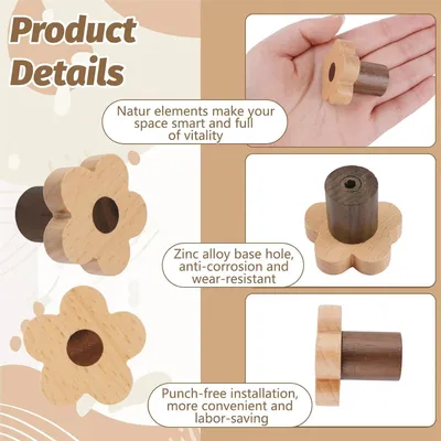 Produktbild von Möbelknöpfe Holz - Möbelgriffe - Schrankknöpfe - Schubladenknöpfe - Blütenform - M4 x 22 mm Gewinde - 4 Stück - 53x32 mm - für Schrank und Schublade