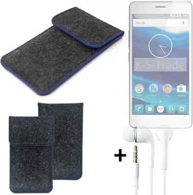 Produktbild von K-S-Trade Handy Schutz Hülle kompatibel mit Qilive Q5 Schutzhülle Handyhülle Filztasche Pouch Tasche Case Sleeve Filzhülle dunkelgrau, blauer Rand